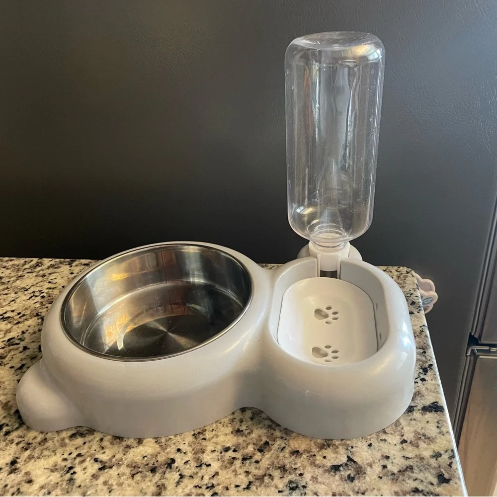 Grey Pet Bowl Set with Water Dispenser